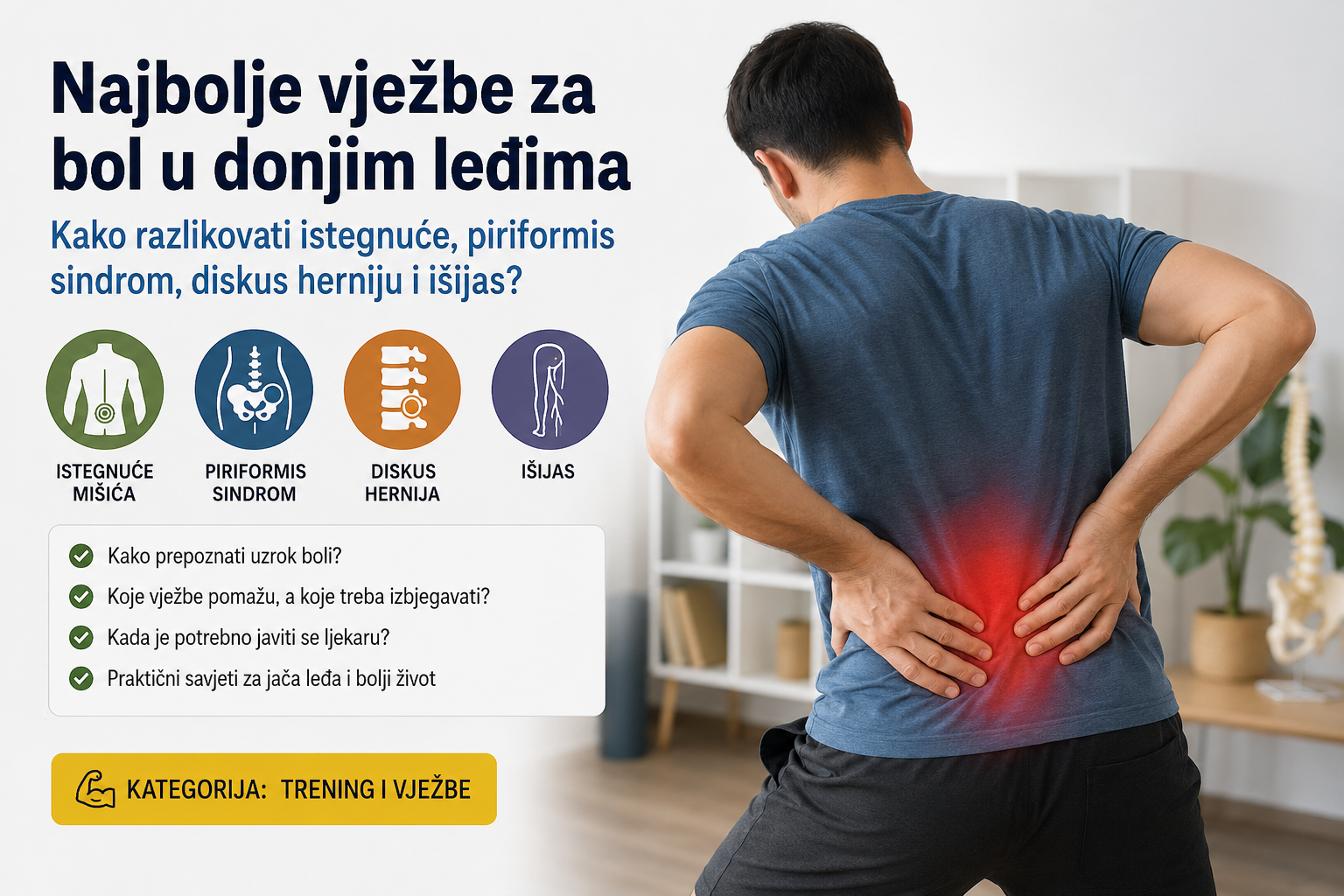 Najbolje vježbe za bol u donjim leđima - kako razlikovati istegnuće, piriformis sindrom, diskus herniju i išijas?