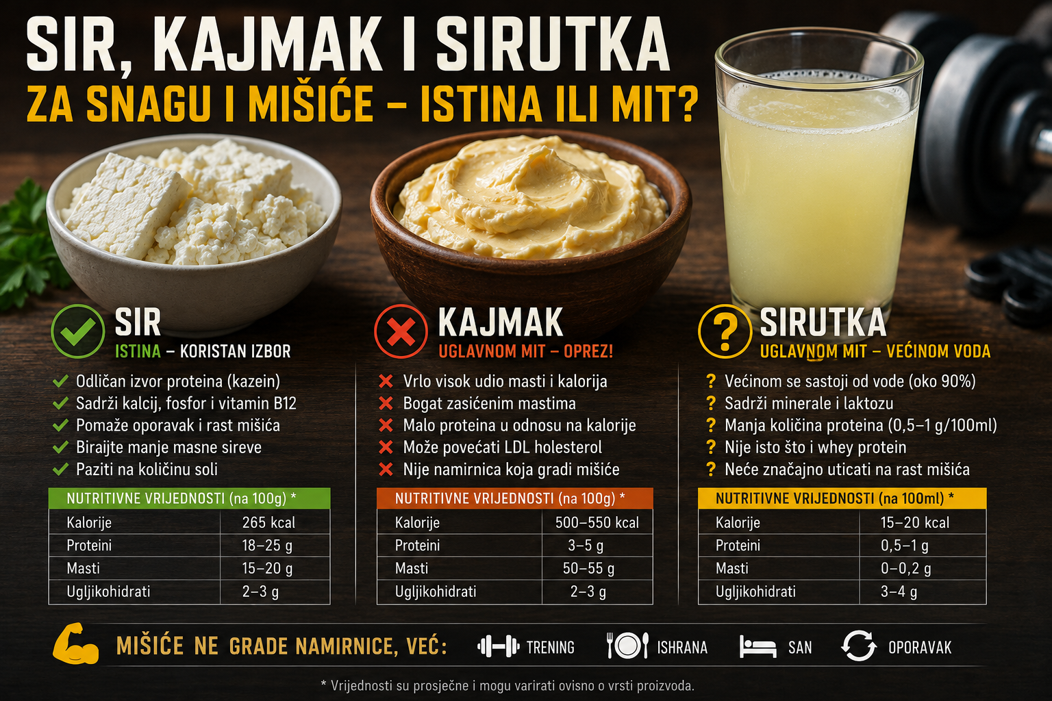 Sir, kajmak i sirutka za snagu i mišiće - Istina ili mit?