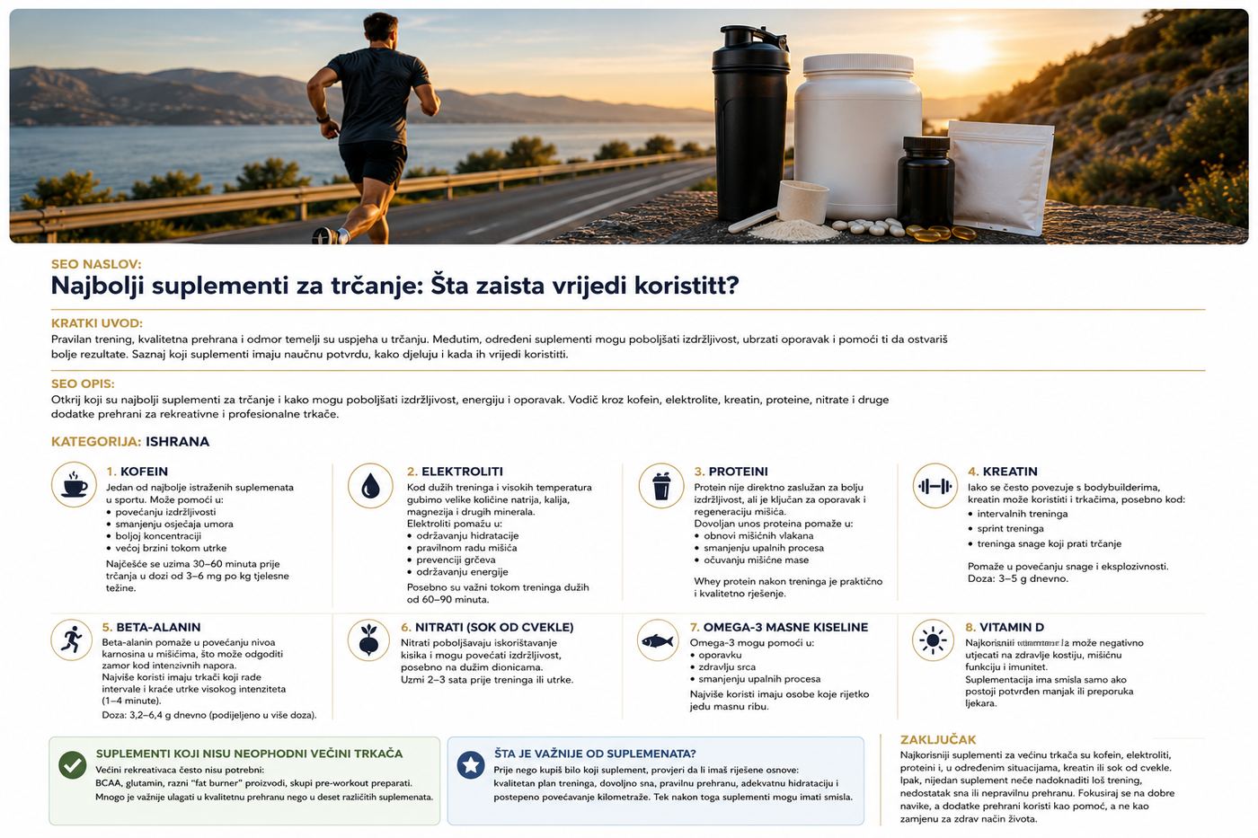 Najbolji suplementi za trčanje: Vodič za izdržljivost, oporavak i bolje rezultate